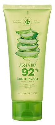 NATURE REPUBLIC Soothing & Moisture Aloe Vera 92% Soothing Gel TUBE 250 ml, Mit kaliforische Aloe Vera Extrakt, Feuchtigkeitsspendend und Beruhigend, Für Gesicht, Körper und Haare, K-BEAUTY, VEGAN