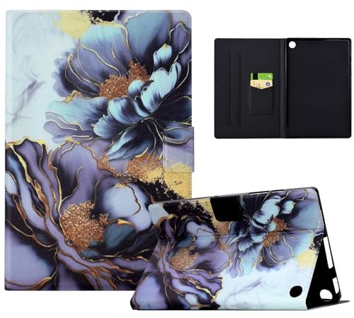 TEDTIKJT Cover per Tablet Kindle Fire 7 2022 12th Gen 7 PU Pelle Tablet Cover con Supporto Bellissimi Motivi Dipinti Tablet Custodia,con Auto Svegliati/Sonno,Fiore di Peonia