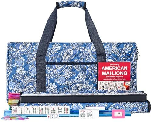 ZGME American Mahjong Set, 166 hochwertige weiße Fliesen mit weicher Tasche und Zubehör, 4 All-in-One-Mahjong-Racks mit Drücken, komplettes Western-Mah-Jongg-Set, Mah-Jongg, Ma Jong