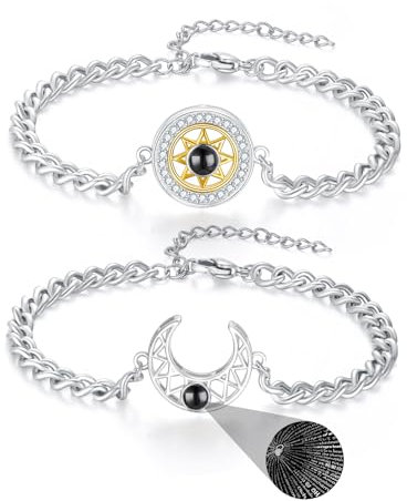 REDSUN Sonne und Mond Armband 2 Stücke Bff Armband 100 Sprachen Ich Liebe Dich 925 Sterling Silber Paar Armbänder Geschenk Für Mann Freund Freundin Ehefrau