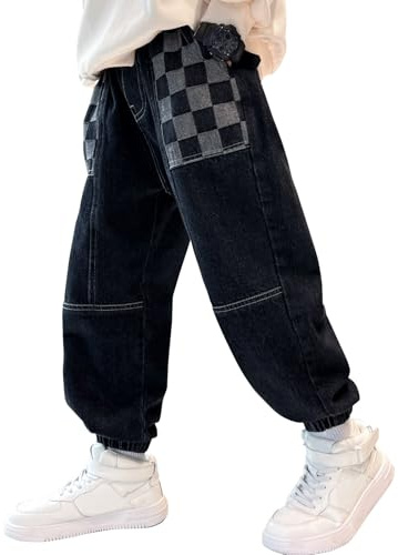 MEILONGER Pantalones Vaqueros Baggy para niños, con Cintura elástica, Moda Stretch, Pantalones de Mezclilla Tallas 8, 10-12, 14-16