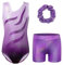ZNYUNE Mädchen Turnanzug mit Hose Haarband Set Gymnastikanzug Kinder Shorts Trikot Turnen Ärmellos/Langarm Kleidung klassisch Turnbody B371 WhitePurple 12A
