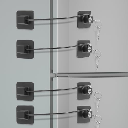 KOVOSCH 4Pcs Fridge Locks,Cupboard Locks,Window Locks for Children Safety,Window Restrictors for Upvc,Door Lock Without Drilling,Fridge Locks with Keys,Baby Drawer and Cabinet Safety Lock,Black