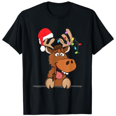 Weihnachten Weihnachtsmütze Lichterkette Elch Rentier T-Shirt
