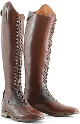 WEHAM Stivali da Equitazione da Donna da Uomo Stivali da Cavaliere in Pelle PU con Lacci retrò Stivali Lunghi da Equitazione per Principianti