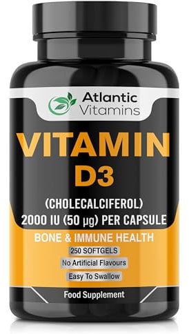 Vitamin D3 2000iu Softgel Capsules - High Strength Vitamin D for Immune Support - Healthy Bones and Teeth - Muscle Function - Easy to Swallow Cholecalciferol VIT D3 - Atlantic Vitamins - UK Made