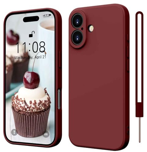 ORDA for iPhone 16 Case Silicone Camera Protection Ultra Slim Case Soft Gel 16 Cover Rubber Lightweight Anti-Scratch Phone Case Compatible for iPhone 16 6.1 Inch Wine Red