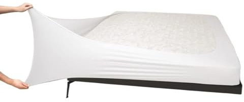 Cache Sommier Ingénieuse housse de sommier tapissier Queen Size-Jersey tricoté et extensible enveloppant autour de 4 côtés jupe de lit for hôtel et maison Cache Sommiers(White,Queen 60x80 inch)