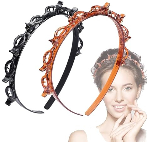 SANHIGHEND 2 Stück Hair Twister Haarreifen,NeuerStil Haarreifen mit Klammern,Aushöhlen Twist Braid Headband,Double Bangs Hairstyle Hairpin,Haarreif Mit Zähnen Braid Tool,Frisurenhilfe