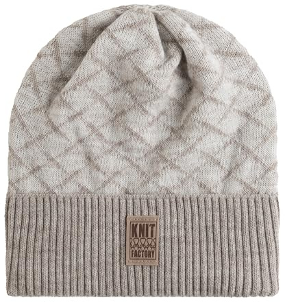 KNIT FACTORY - Dusk Mütze - One Size | Strickmütze für Damen und Herren - Beanie - Mütze für den Winter - Wintermütze - Wollmütze - Karomuster