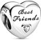 Lkwidi Poliert Best Friends Herz Charms-Anhänger 925 Sterling Silber Charm Bead Pendant für Europäische Armbänder und Halsketten