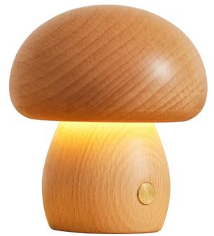 MiOYOOW Pilzlampe aus Holz, Dimmbare Nachtlicht, Rutschfeste Nachttischlampe mit um 360 ° Drehbarem, Abnehmbarem Pilzkopf für Schlafzimmer und Wohnheim