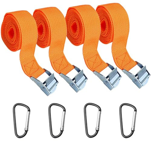 4 cinghie corte, cinghie cargo regolabili, cinghie di fissaggio per bicicletta, 2 cm x 1 m, cinghie di ancoraggio con serratura, cinghia a cricchetto, cinghia di serraggio con gancio, cinghie Cam