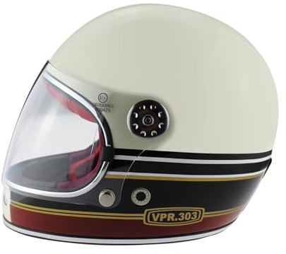 ViPER F656 Full Face Motorcycle Motorbike Helmet ECE 22.06 Approved Vintage Motorbike Helmets for Adult Men and Women Touring Urban Bike Safety Wear Full Face Helmet (Stripes Cream/Burgundy ,XS)