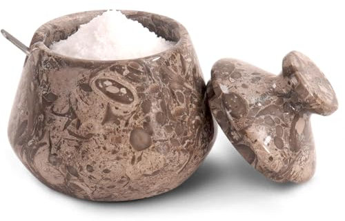 EARTHEN CRAFTS Marble Tumbler Salt Cellar With Lid & Spoon Oceanic 3 Handmade Sugar & Celtic Salt Dispenser for Kitchen & Home Storage - Coffee Candy Jar Kitchen Accessories