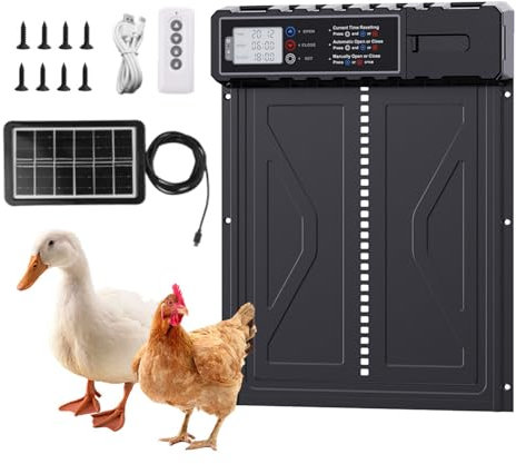 Jopassy Trappe de poulailler électrique solaire en aluminium automatique avec écran LED, minuterie, anti-pincement et télécommande, pour poulailler élevage sûr de poulaillers