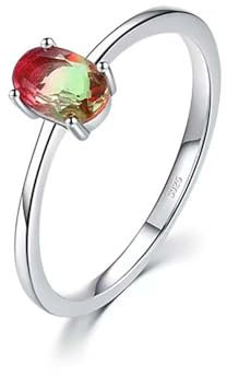 Lllunimon 925 Sterling Silber natürliche Edelsteine Ringe für Frauen Grün Bunte Turmalin Ring Zarte Verlobung Versprechen Ring Jubiläum Schmuck Geschenke,B,8
