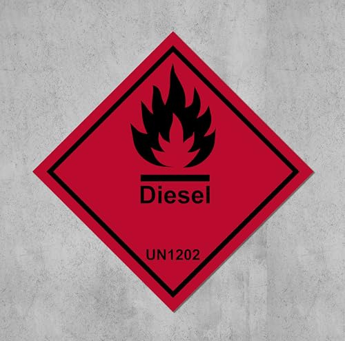 Diesel, UN1202, safety sign - Self adhesive sticker (100mm x 100mm)