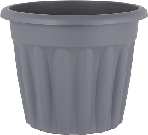 FotoStation 50cm Traditional Round Upcycled Grey Plastic Planter Flower Herb Pot 42L Capacity Approx. Large Floor Plant Pot Ideal for Indoor/outdoor Use Weather Resistant Garden Plant Pot MADE IN UK