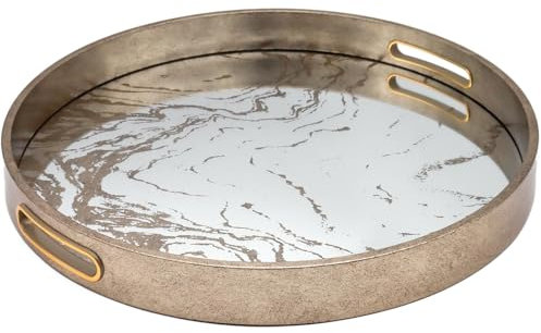Round Marbling Decorative Lightweight Coffee Table Vanity Tray with Integrated Handles