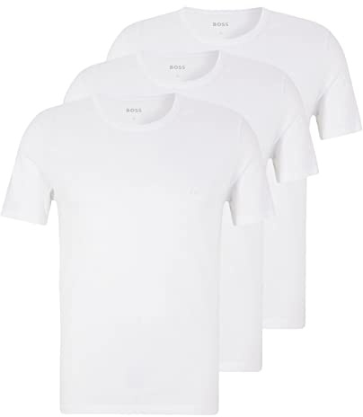 BOSS Herren Classic T-Shirts Kurzarm Shirts Pure Cotton Crew-Neck 3er Pack, Farbe:Weiß, Artikel:-100 White, Größe:S