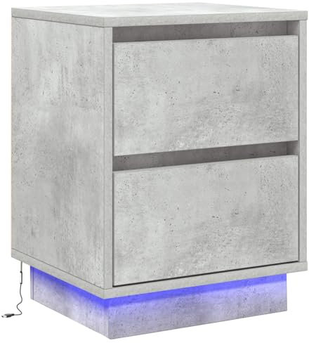 vidaXL Nachttisch mit LED-Lichtern in Beton-Grau, moderner Nachttisch mit leise schließenden Schubladen, 39x34,5x50 cm, Stauraum, Schlafzimmer, kleine, kompakte Möbel, praktische Schubladeneinheit