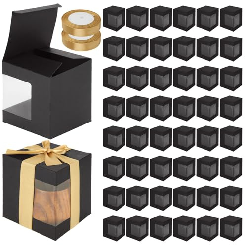 ABuff 50 Pack Mug Boxes for Gifts, Coffee Mugs Gift Box for Sublimation Mugs, Packaging 11oz, 12oz, 15oz Mug Storage Box With Clear View Window, small gift boxes for Candles, Crafting, Treat, Black