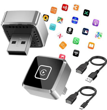 Mini Wireless CarPlay Adapter for Apple, 2025 Upgrade CarPlay Dongle Konvertiert Kabelgebunden zu Kabellos for iPhone, USB C/A Plug and Playfür only für iOS 10+