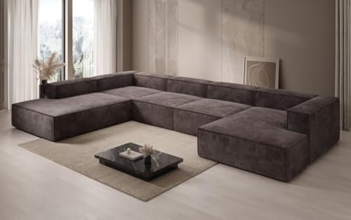 Luxusbetten24 Designer Sofa Lesley U XXL in Cord Braun Links