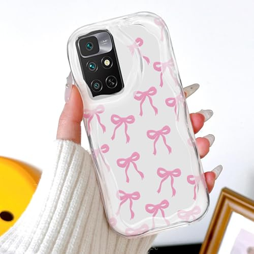 BEENTRYS Schleife Handyhülle für Xiaomi Redmi Note 11 4G/Note 11S 4G Hülle,Niedliche Wellen Lockige Form Handy Bow Case Aesthetic Frauen Mädchen Weiche Transparente TPU Stoßfest Schutzhülle-Rosa