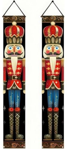 HiyyFloy 2 Stücke Weihnachten Nussknacker Tür Banner Für Haustür Veranda Wand Weihnachten Nussknacker Tür Dekorationen Outdoor Indoor