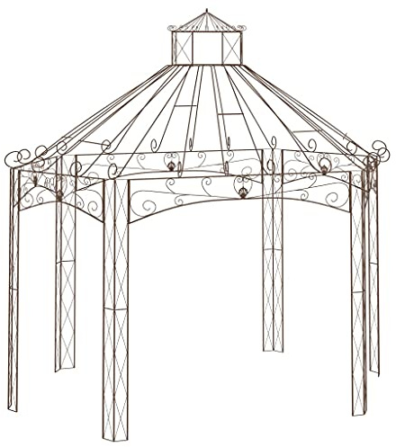 Gazebo de jardin extérieur, canopie en fer forgé marron antique, 400 x 258 x 378 cm, pergola en métal robuste pour terrasse, plantes grimpantes, décoration romantique