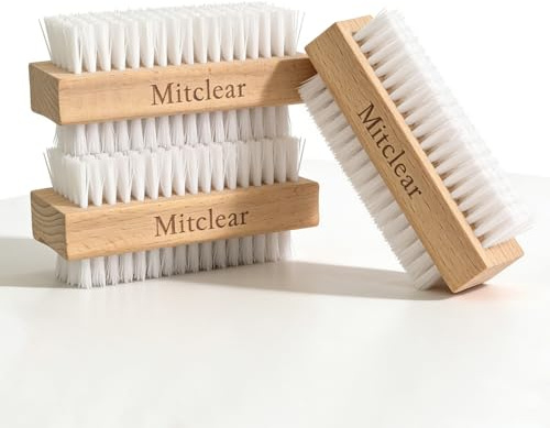 Mitclear Wooden Nail Scrubbing Brushes, 3 Sets | Nail Brush with Hard Plastic Bristle, Double-sided Brush for Cleaning Nails, Hands, Foot, Fingernails & Toenails