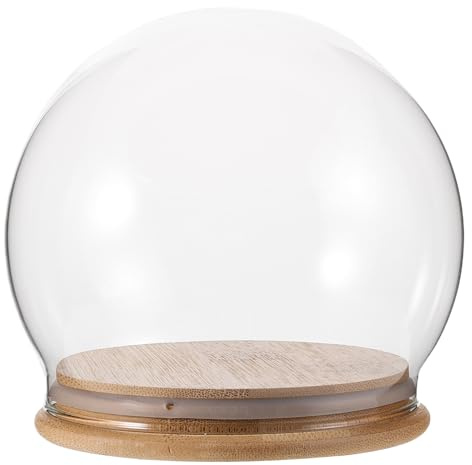 TOGEVAL Cloche en Verre 12 CM avec Base en Bambou – Dôme Décoratif Polyvalent Anti-Poussière pour Fleurs Éternelles Boules à Neige DIY et Décoration Intérieure Élégante