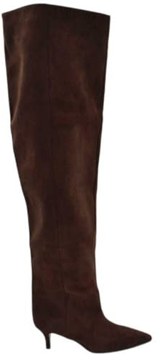 Stivali Slouchy Altissimo in camoscio Marrone a Punta con Tacco Basso Kitten Gambale Over Trend (39 EU)