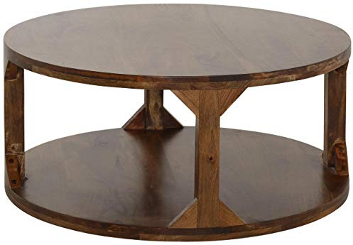 Sharada Couchtisch Mangoholz Braun, 60 x 60 x 35 cm, runder Wohnzimmertisch aus FSC-zertifiziertem Massivholz mit Ablageboden, moderner Sofatisch für Wohnzimmer