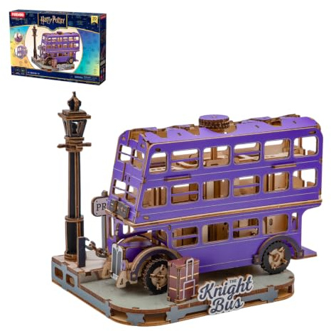 PUREMIND Harry Potter Knight Bus 3D Wooden Puzzle Kit, Privet Drive Model | Official licence, Harry Potter gifts, triple-decker design, rotating roof, mechanical motion, DIY build, collectable display