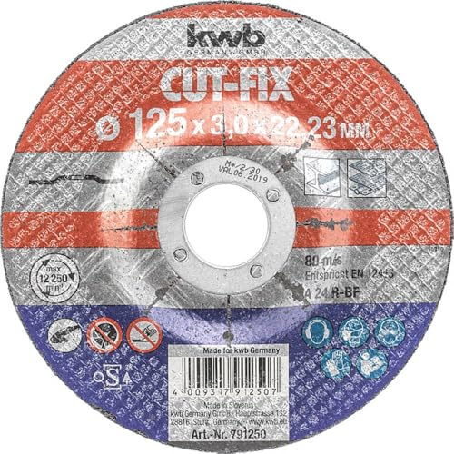 kwb Trennscheibe Cut-Fix 791250 (125 x 22, gekröpft, 3.0 mm dick, für Metall und Stahl, für Winkelschleifer)