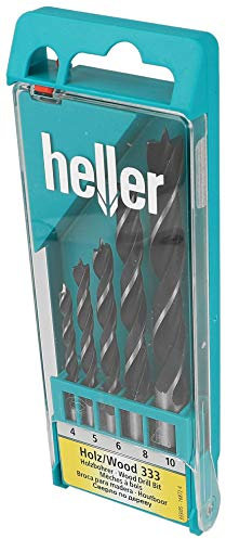 Heller Tools 333 CV Holzspiralbohrer, bewährter Bohrer für professionelle Bohrlösungen, rundschaft, Set 5-teilig, Ø 4/5/6/8/10 mm,holzbohrer set, spiralbohrer, holzbohrer set 4-10mm, akkuschrauber