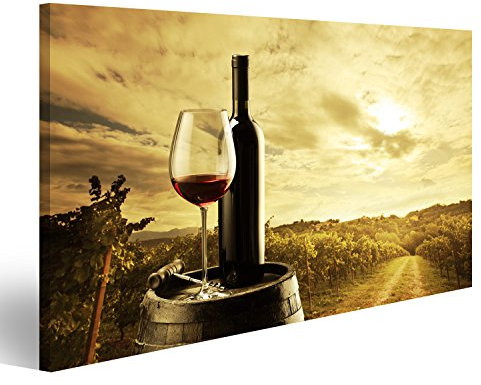 islandburner Bild auf Leinwand Rotwein Flasche Und Glas Wein Auf Faß Bilder Wandbilder Poster
