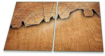 Herdabdeckplatte Abdeckung Ceranfeld Abdeckplatte Schneidebrett 2-Teilig 80x52 Holz Braun Spritzschutz Glasplatte Ceranfeldabdeckung Schutz Herdschutz Sicherheitsglas Glasschneidebrett 2x40x52