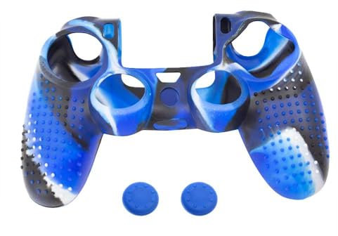 OcioDual Funda de Silicona Compatible Con Mando PS4/Slim/PRO Tricolor Azul Carcasa Anti Caídas Golpes Goma Flexible Suave