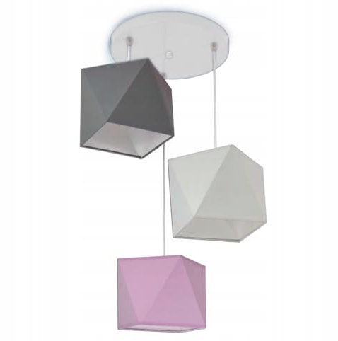 FKL DESIGN Home Deco Hängelampe Kinderlampe für Kinderzimmer schöne Hängeleuchte Metall verschiedene Varianten 299-E3D (Grau-Weiß-Rosa)