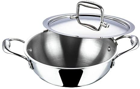 Vinod Platinum Induction Stainless Steel Tri Ply Extra DEEP Kadai Wok Saucepan | Size :- 20cms Extra Deep Kadai with Stainless Steel Lid - 1.5 LTR