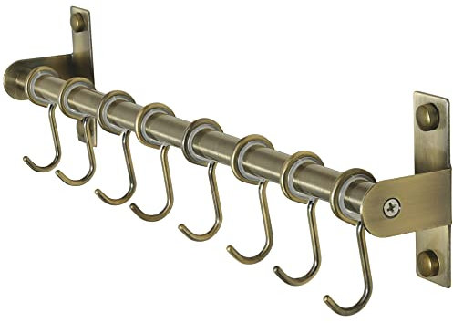 Dseap Pot Rack - Pots and Pans Hanging Rack Rail with 8 Hooks, Pot Hangers for Kitchen, Bronze