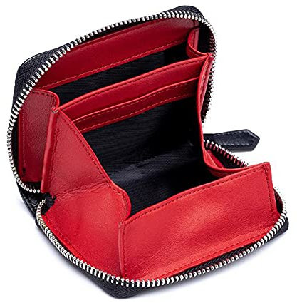 AprinCtempsD RFID Blocage Portefeuille Petit Femme en Cuir Véritable Porte-Monnaie Mini Homme Porte-Carte Fille avec Zipper (Noir)