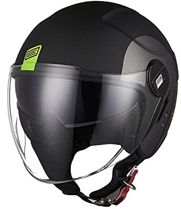ORIGINE Motorradhelm Jethelm Roller Helm Scooter Helm Chopper Helm Moped Mofa Helm mit Doppelvisier ECE Zertifizierung (Track Fluo Yellow Black,S)