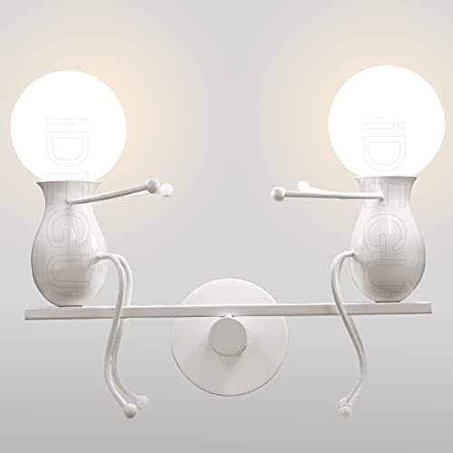iDEGU 2 Focos Lámparas de Pared para Interior, Diseño Balancín Humanoide Creativo Aplique de Pared Decorativa Iluminación E27 para habitación infantil, pasillo, escalera, Sin Bombilla (blanco)