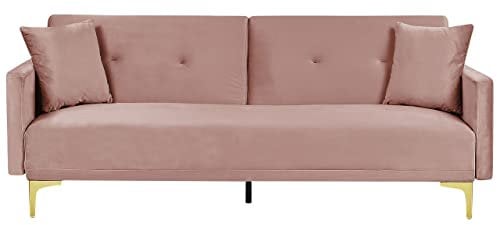 Moderno Divano Letto a 3 Posti Rivestito in Velluto Rosa Piedini Cromati