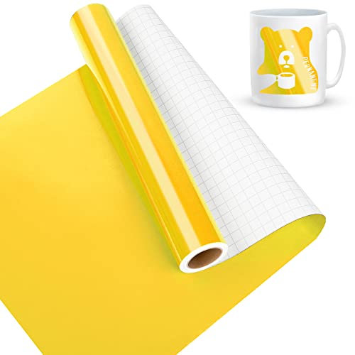 Rouleau de vinyle permanent jaune brillant pour Cricut, Lya Vinyl,30.5 cmx12.7 m,Rouleau de vinyle permanent pour extérieur, rouleau de vinyle permanent pour décoration de fête, autocollant